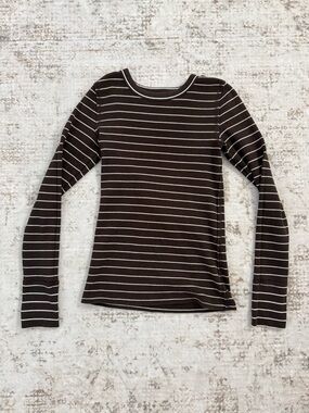Aerie Brown and White Striped Long-Sleeve Tee